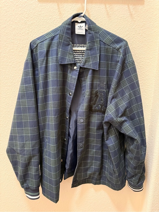 adidas Other - adidas Navy & Green Plaid Bomber Coach Jacket